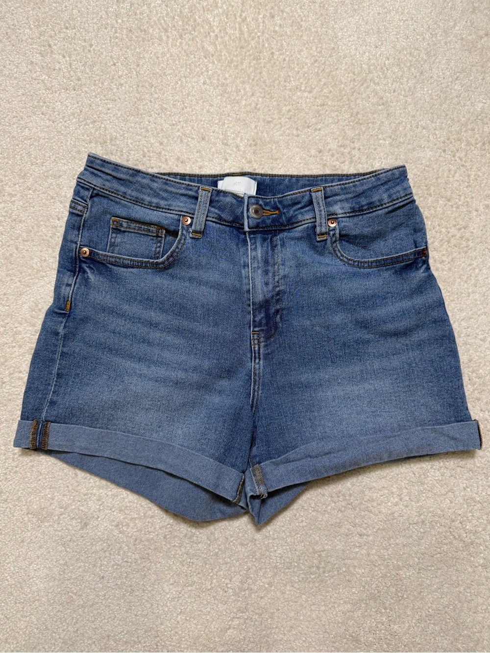 H&M Cuffed Hem Blue Denim Jean Shorts Size 10 30
